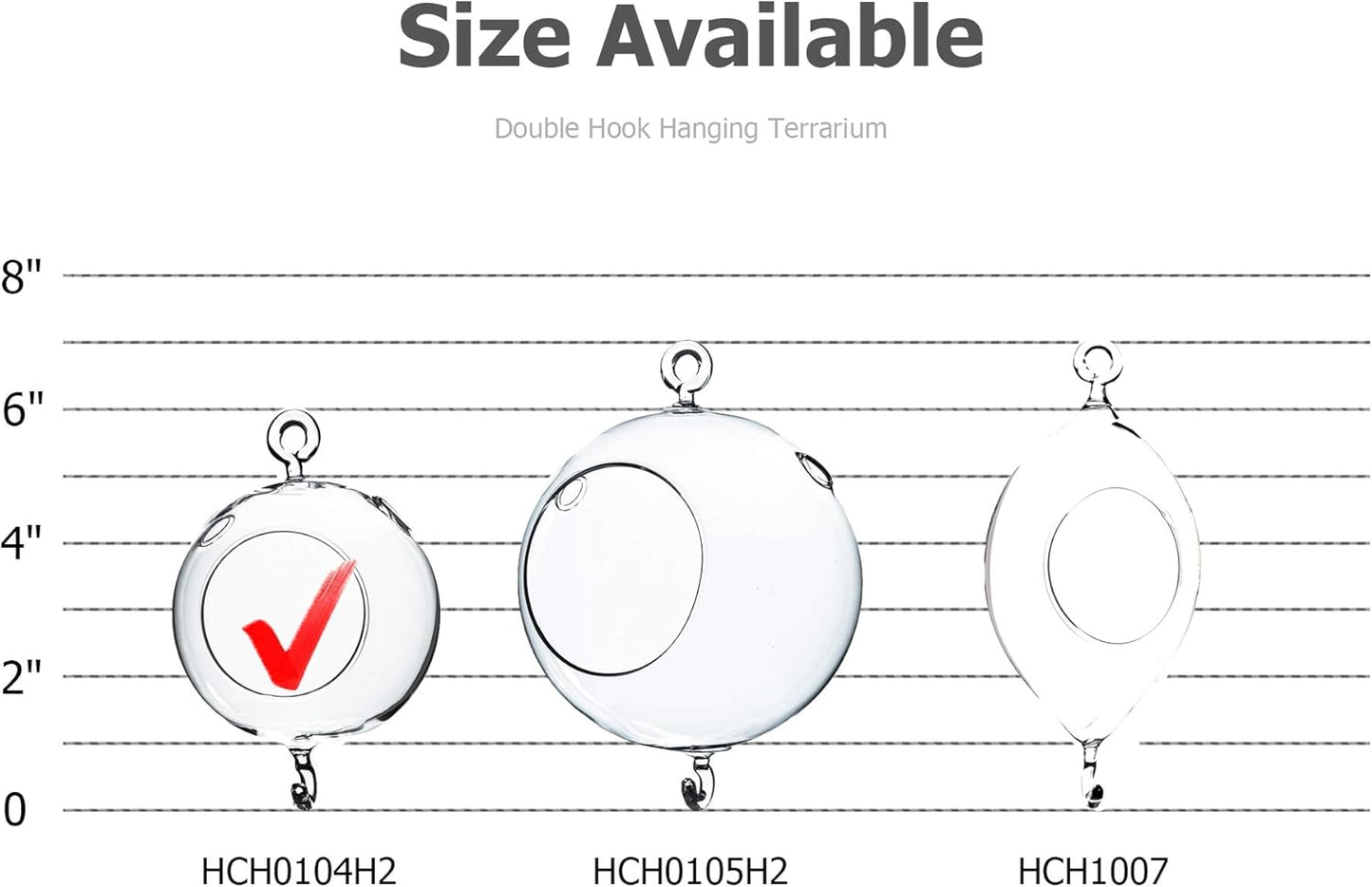 WGV Hanging Terrarium Globe, Width 4", Height 6", Double Hook, DIY Air Succulent Planter, Clear Glass Vase Orb, Candle Holder for Windowsill Outdoor Garden Decor, 1 Piece