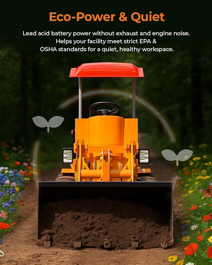 Electric Mini Skid Steer Loader Arczorix Tractor Front Wheel Loader with Wide Bucket Compatible with Various Attachments, Load Capacity 880Lbs 60V 76Ah Lead Acid Battery