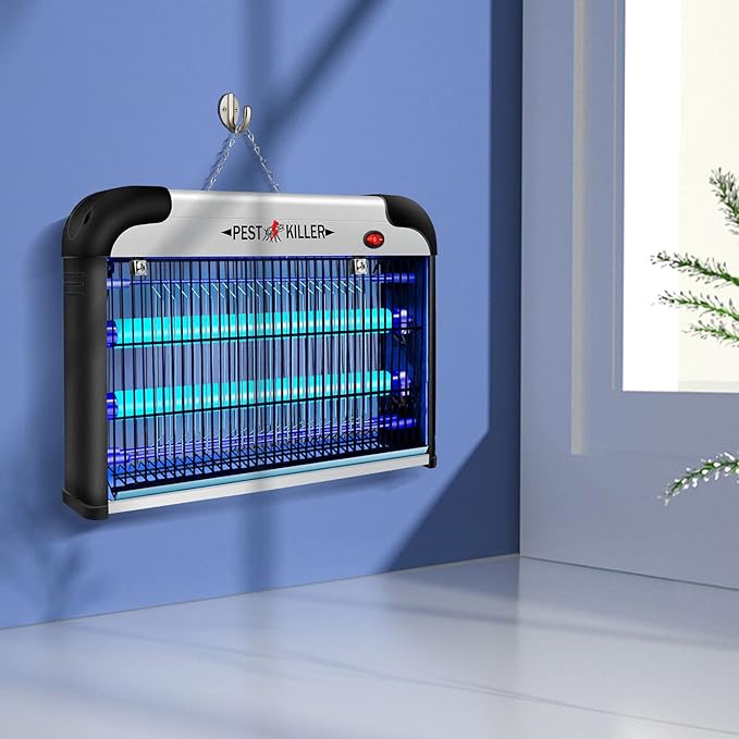 Indoor Electric Bug Zapper, 2800V Powerful Flying Insect Mosquito Killer w/ 20W Blue Light Attract, Plug-in Pest Control Machine for Moth, Fruit Fly, Fungus Gnat, Garage Bug Catcher/Eliminator/Trap