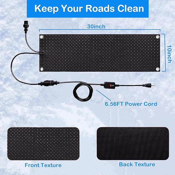 3PCS Heated Snow Melting Mats 10" x 30", Electric Outdoor Rubber Mats for Winter Snow & Ice Removal, Anti-Slip Heated Mats for Stairs, Steps, Walkway, Driveway, Decks Sidewalks