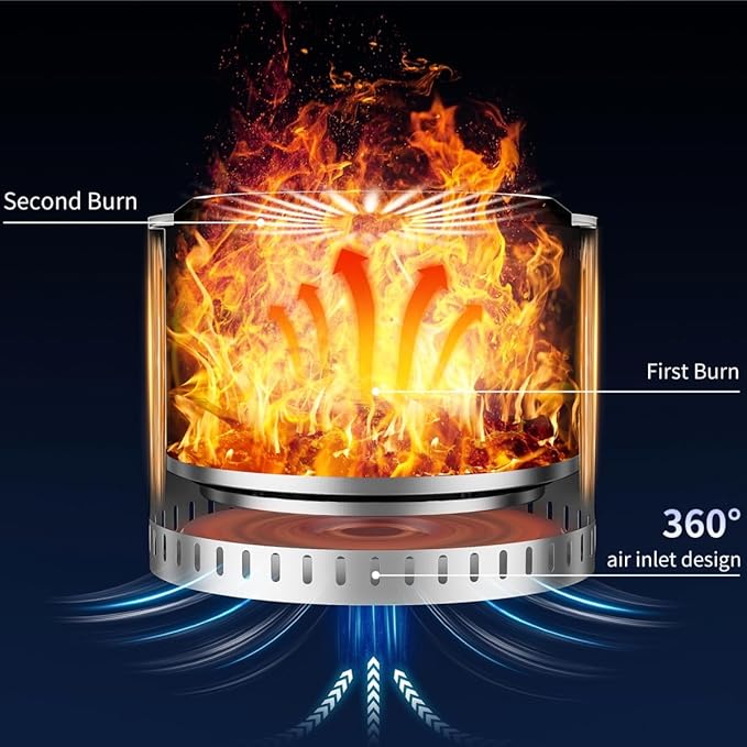 22 inch Stainless Steel Smokeless Fire Pit, Outdoor Smokeless Firepit, Wood Burning Fire Pits for Camping, Bonfire, Low Smoke Firepit for Outside (Vertical Hole)