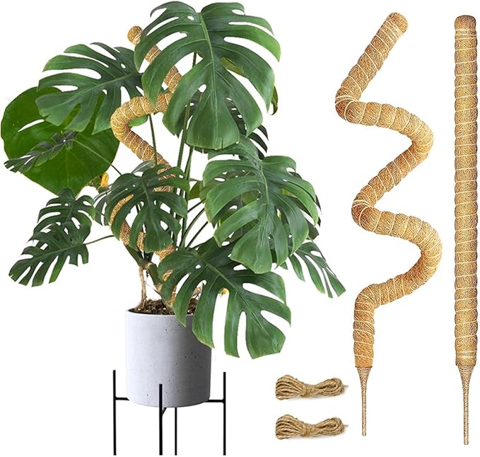 Joyhalo Bendable Moss Pole for Plants, 2 Pack 24 Inch Monstera Plant Support Stakes, Moss Poles for Climbing Plants with Jute Rope, Coco Coir Pole Indoor Plant