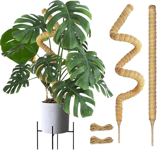 Joyhalo Bendable Moss Pole for Plants, 2 Pack 24 Inch Monstera Plant Support Stakes, Moss Poles for Climbing Plants with Jute Rope, Coco Coir Pole Indoor Plant