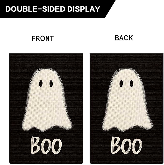 Happy Halloween Boo Garden Flag Cute Ghost Small Flag for Outside Burlap Double Sided Welcome Yard Lawn Decor 12.5x18"