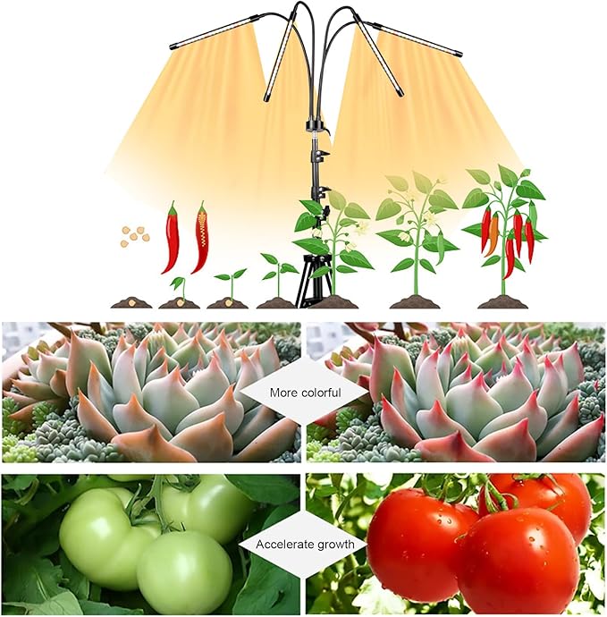 Grow Lights with Stand,4 Goosenecks Floor Plant Light for Indoor Plants,10 Dimmable Levels & Auto On/Off Timer(3/9/12H Timer), 3 Switch Modes,Tripod Stand Plant Lamp Height Adjustable.