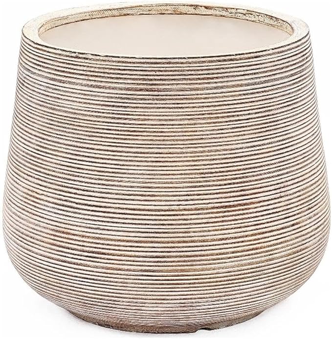 LuxenHome 17" Dia Round Planters for Indoor Plants, Large Outdoor Planters with Drainage Holes, Concrete Distressed Plant Pots Indoor & Outdoor for Home Garden Patio