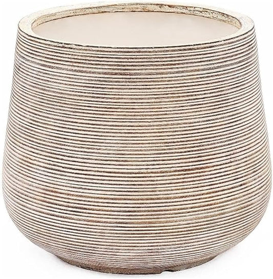 LuxenHome 17" Dia Round Planters for Indoor Plants, Large Outdoor Planters with Drainage Holes, Concrete Distressed Plant Pots Indoor & Outdoor for Home Garden Patio