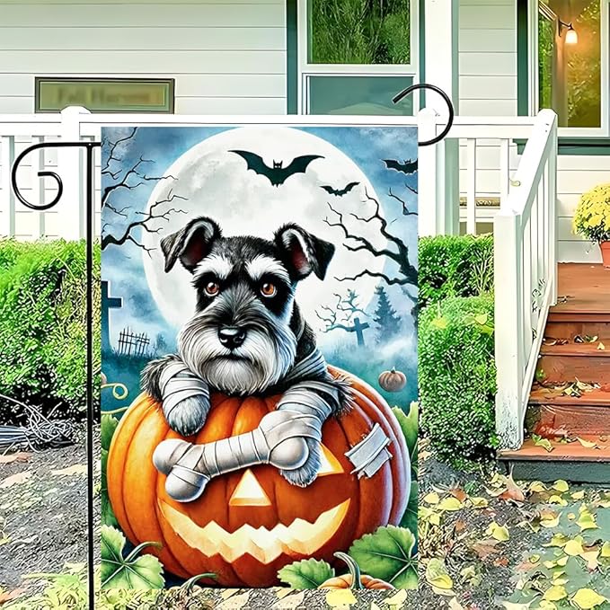 Winter Halloween Witch Dog Garden Flag 12x18 Inch Double Sided Polyester Yard Flag