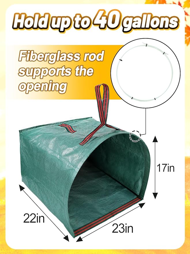 42" to 75" Adjustable Heavy-Duty Metal Leaf Rake with 25 Tines, Includes 40 Gal Reusable Dustpan-Type Lawn Bag