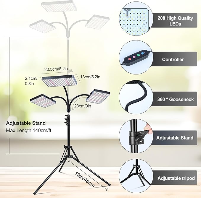Grow Light with Stand, Orchbloom Grow Lights for Indoor Plants 75W, Natural Sunlight Full Spectrum Plant Growing Lamps for Houseplants & Bonsai Tree, 4/8/12 Hr Timer Plant Light Auto On/Off Everyday