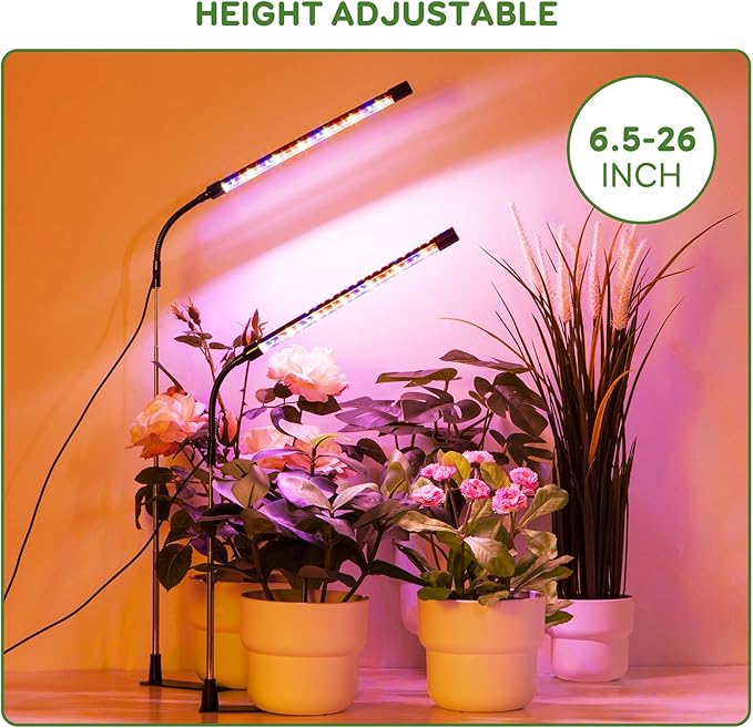Grow Lights for Indoor Plants, Full Spectrum LED Plant Lights with Base, Adjustable Height 6.5"-26", 10 Dimmable Levels, Auto Timer 3/9/12H, Desk Grow Lamps for Indoor Growing (1 Pack)