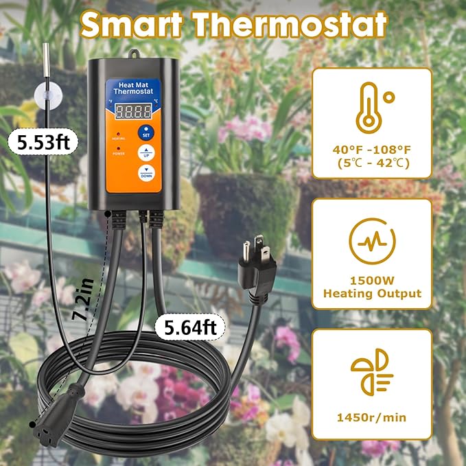 Greenhouse Heater with Digital Thermostat, 1500W/750W Electric Grow Tent Heaters, 3S PTC Fast Heating, 3 Modes Adjustment, Overheat Protection for Patio, Grow Tent, Greenhouse, Outdoor, YE