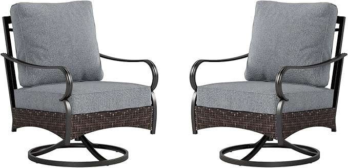 Sophia & William Extra Large Outdoor Patio Swivel Sofa Chairs Set 2 PCS Heavy-Duty Metal Porch Furniture with High Back & Deep Seating Area, 5.5" Thicken Cushions for Deck, Lawn, Outside (Grey)