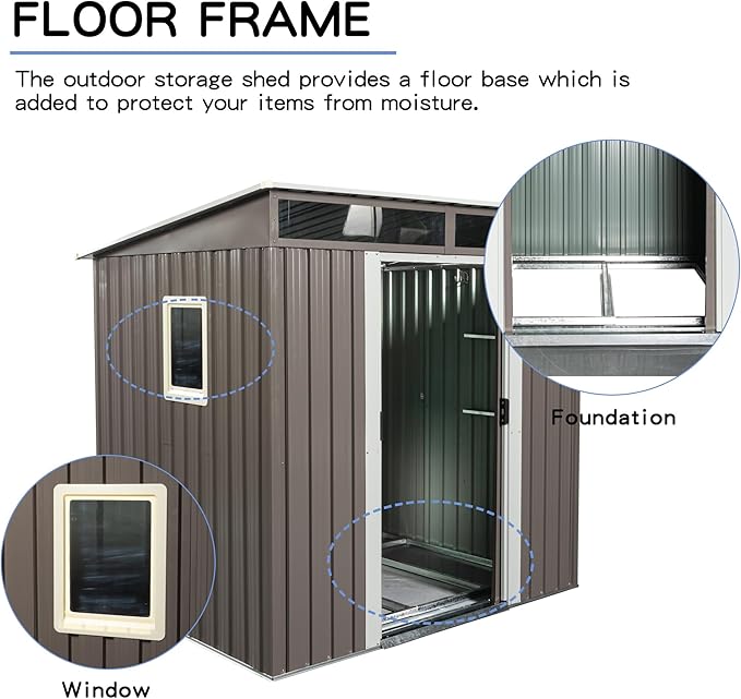 6X5 FT Outdoor Storage Shed, Waterproof Metal Garden Sheds with Lockable Door, Steel Tool Storage Buildings Shed & Outdoor Storage House for Garden, Backyard, Patio, Lawn, Trash Cans(Gray)