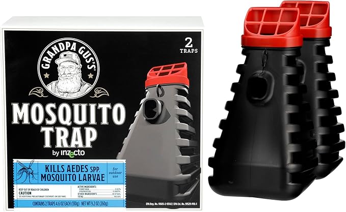 Grandpa Gus’s Mosquito Trap - Effective Long Term Outdoor Mosquito Control Killer Trap, Eco Friendly Insect Prevention for Patios and Gardens (Pack of 2)