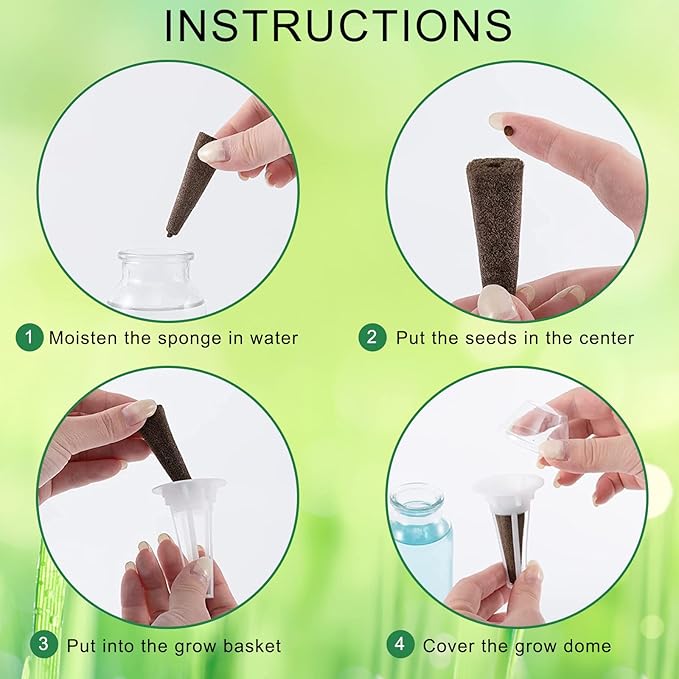 Delemonte 75 PCS Hydroponic Growing Plant Pods Kit, Including 25 Pieces Replacement Grow Baskets 25 Pieces Plant Grow Sponges 25 Pieces Transparent Insulation Lids, Compatible with Aerogarden