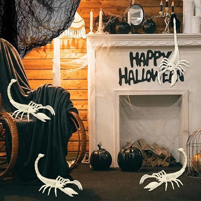 Halloween Animal Skeleton Decor Halloween Decorative Horrible Cow Bat Spider Rat Bones for Decoration (4, Scorpion)