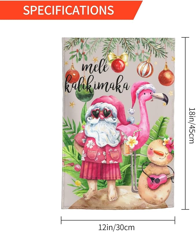 Santa Mele Kalikimaka Flamingo Christmas Hawaii Garden Flag Welcome Party Outdoor Outside Decorations Picks Home House Garden Yard Decor 12x18 Inch