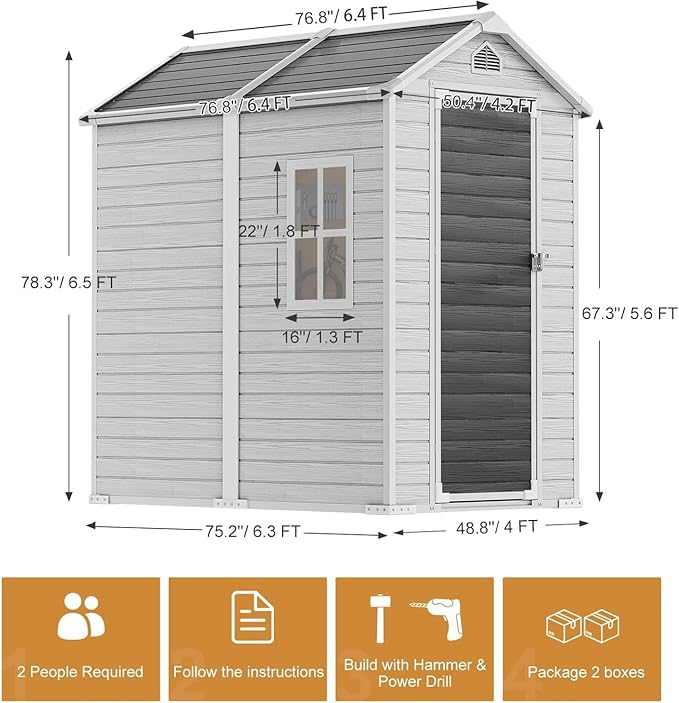 Resin Storage Shed 6 x 4 FT: Outdoor Resin Sheds with Floor, Plastic Waterproof Patio Outdoor Storage Shed with Lockable Door & Windows,Tool Sshed Storage for Garden Backyard Patio Lawn, Gray