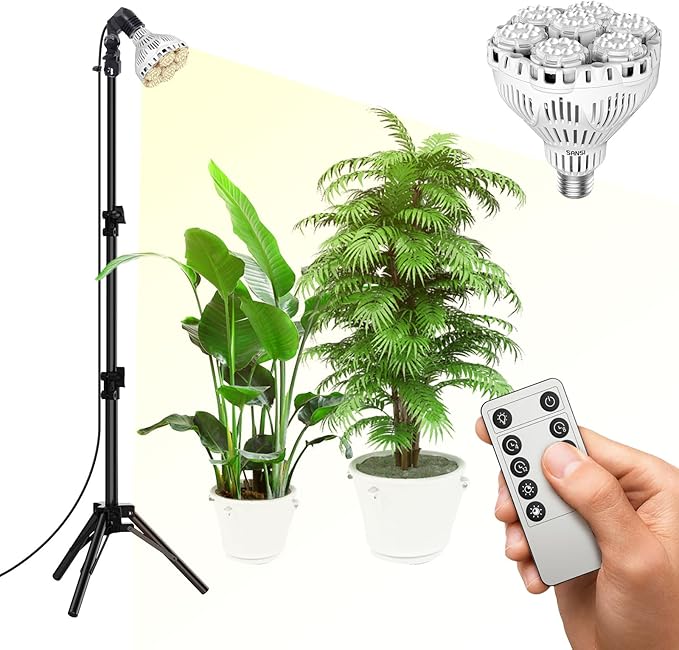 SANSI Grow Lights for Indoor Plants, Dimmable Br30 40W Plant Lights for Indoor Growing, 35.8"-47" Adjustable Tripod Standing Grow Light Plant Light with Remote Control Auto On/Off Timer