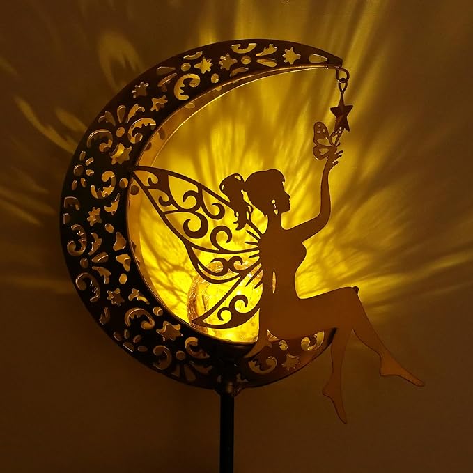 ZKLiLi Solar Lights Garden Decorations,Moon Fairy Light,Solar Statues Outdoor Decor,Warm LED Light for Pathway Lawn Patio Courtyard Gifts for Mom Grandma Women