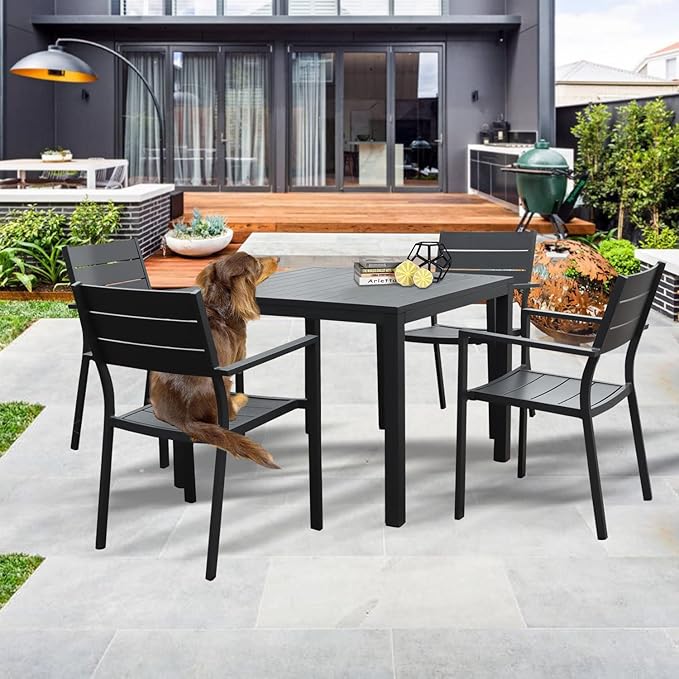 36 Inch Aluminum Outdoor Dining Table - Square Patio Table for 4-Person, Weather-Resistant Dining Table Furniture for Lawn Backyard Garden Deck Kitchen Indoor Outdoor Use (Black)