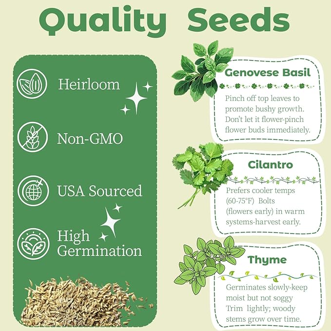 Herb Seed Pods Kit Hydroponic - Refill Pod for All Indoor Garden, 8 Grow Pods with Seeds of Genovese Basil, Cilantro and Thyme, Compatible with All Hydroponics Growing Systems