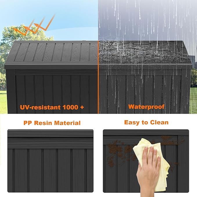 180 Gallon Large Deck Box,Resin Outdoor Storage Box with Lockable for Patio Furniture, Pool Accessories, Garden Tools Waterproof Outside Storage Box, Black