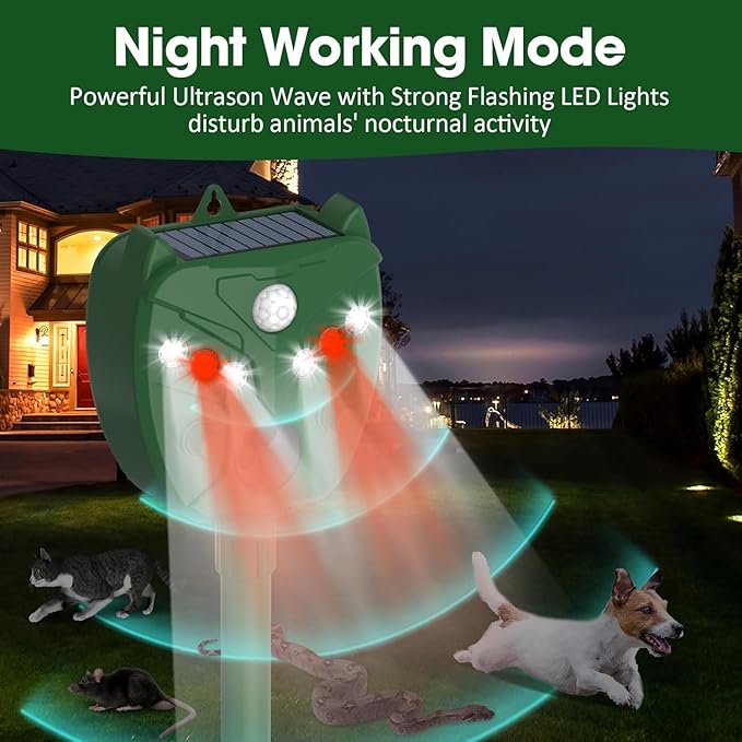 Solar Animal Repellent, Cat Repellent Outdoor, Squirrel Repellent, Deer Repellent, Motion Sensor & Flashing Light, Repel Dogs, Deer, Fox, Raccoon, Skunk, Rabbit, Squirrels, Coyote Deterrent for Yard