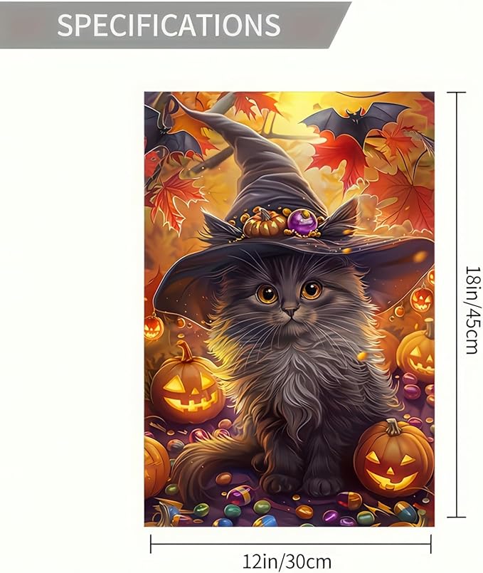 Halloween Cat Garden Flag Fall Garden Flags for Outside 12x18 Double Sided Autumn Harvest Pumpkin Yard Flags Fall Cute Kitten Garden Flag Fit Well With Any Outdoor