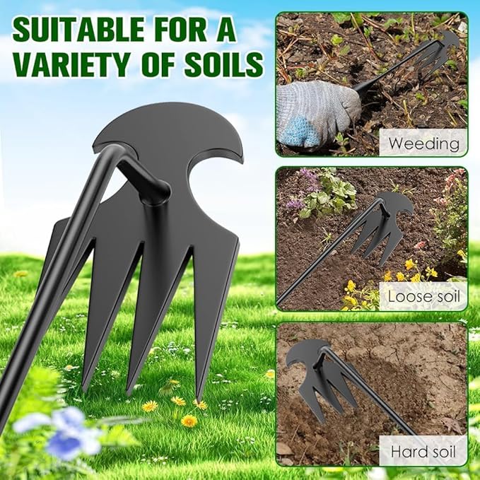 2Pcs Weed Puller Tool, Weeding Artifact Uprooting Steel Hand Weeder Tool for Garden Yard Farm - Durable Manganese, Manual Multifunctional Weeding Artifact Kit (Black)