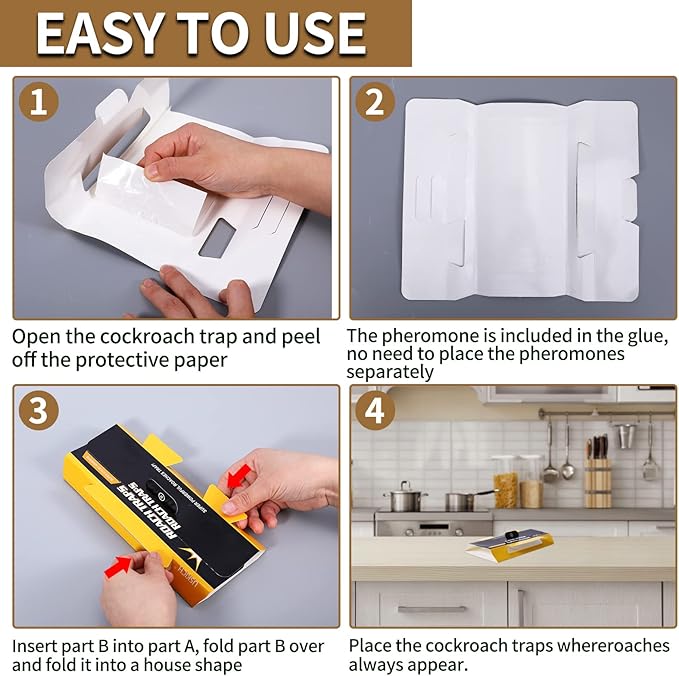 60 Pack Roach Traps,Roach Killer Indoor Infestation,Cockroach Killer Indoor Home,Glue Roach Traps,Roach Motel,Child & Pet Friendly