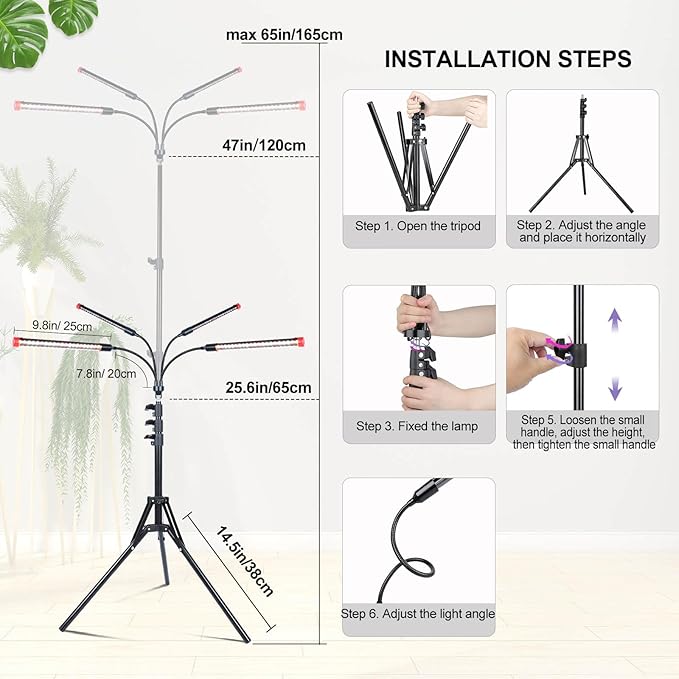 Grow Light with Stand and Timer 4,8,12 Hr, 36 Watt Standing Tall Plant Light for Bonsai Tree, Seed Starting, 24"-64" Adjustable Tripod Stand Plant Growing Lamps