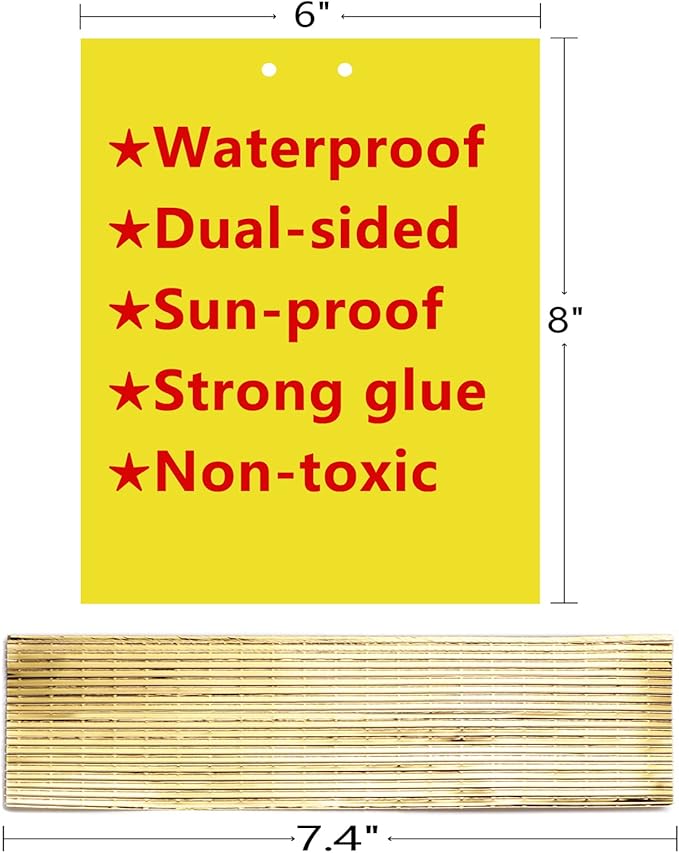 30-Pack Dual-Sided Yellow Sticky Traps for Flying Plant Insect Such as Fungus Gnats, Whiteflies, Aphids, Leafminers, etc (6x8 Inches, Included 30pcs Twist Ties)