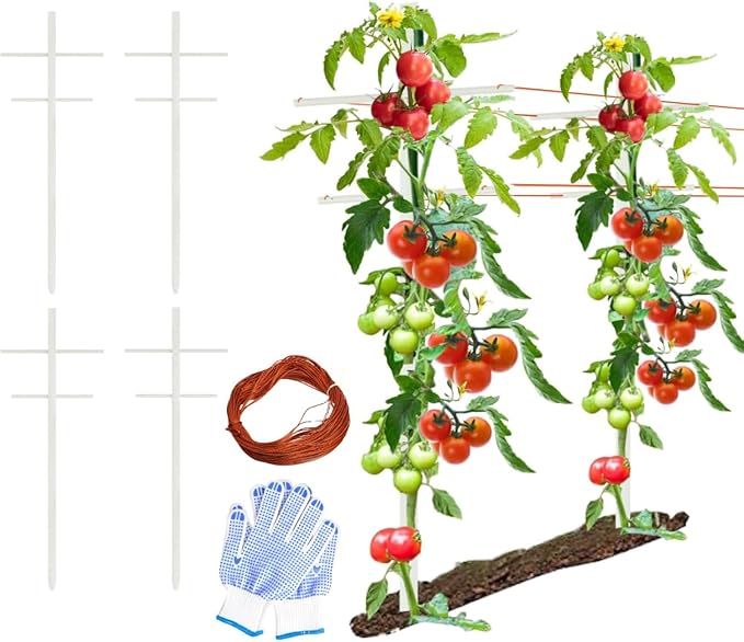 Agfabric 7ft T-Type Garden Trellis 4pack for Climbing Plants Outdoor, Fiberglass Tower Trellis-Plant Support Trellis for Tomatoes, Cucumber, Berries