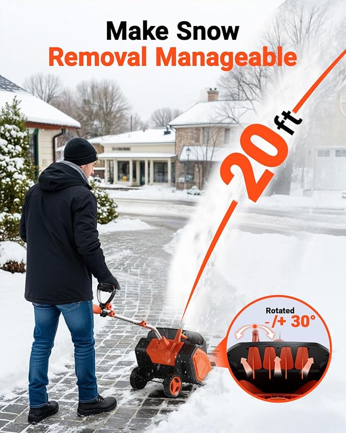 VOLTASK 17-Inch Corded Snow Blower, 12 Amp Electric Snow Blower with Directional Plate