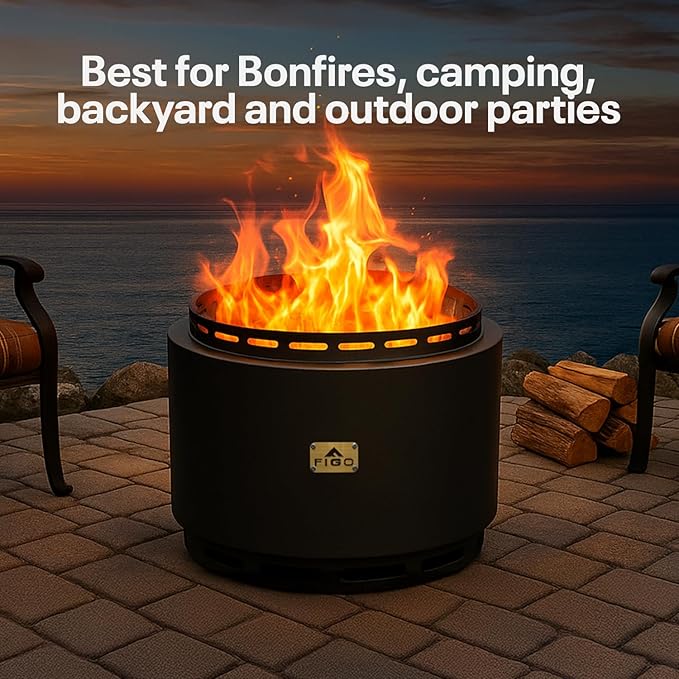 18" Smokeless Fire Pit with Removable Ash Pan, Fire Poker & Carry Bag - Portable Outdoor Fire Pit - Cast Iron - Wood Burning Lightweight Fireplace, Ideal for 4-6 People, 25 lbs