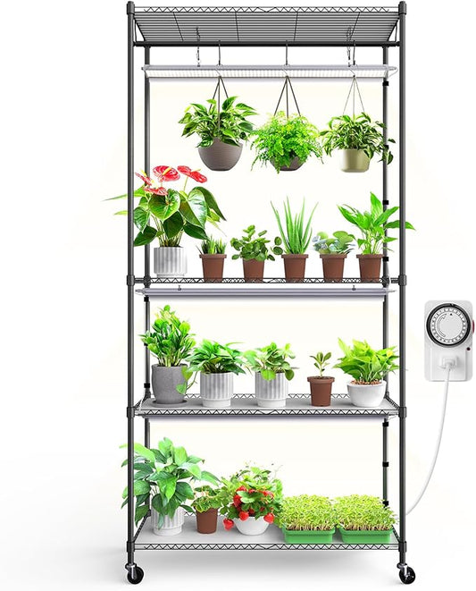 Barrina CX3 Plant Stand with Grow Light, 4-Tier, 3FT 5000K 36W(Per Light), Full Spectrum, Indoor DIY Plant Shelf with Light, Flower Pot Stand Display Rack, 35.4"x13.8"x70.9", Wheel, Mechanical Timer