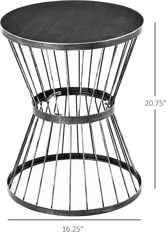 Outsunny 16" Steel Patio Side Table, Garden End Table with Hourglass Design, Accent Table for Outdoor and Indoor Use, Distressed Black