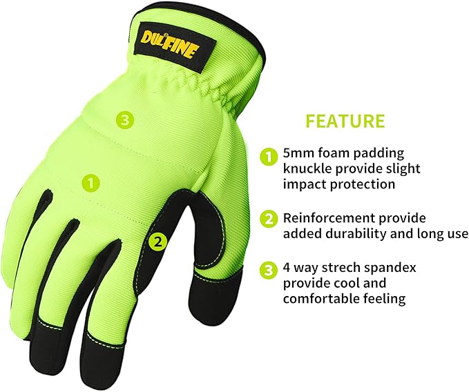 High Performance Work Gloves For Men(3 Pairs Pack),Hi-Vis Yellow Color,High Dexterity Touch Screen For Multipurpose,Excellent Grip (Extra Large)