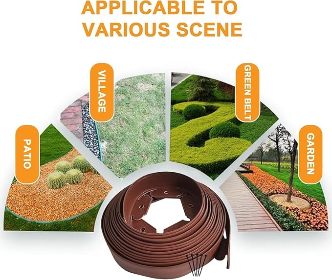 Garden Edging,66ft Garden Border Edging Landscape Edging Border【4 INCH Hight】 Lawn Edging Border Include 60 Stakes, Paver Edging for Yard, Lawn, Gardens (Brown)