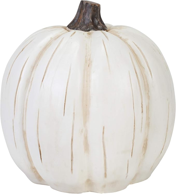 Mark Feldstein & Associates Welcome LED Pumpkin White 7 x 7 Resin Stone Halloween Collectible Figurine