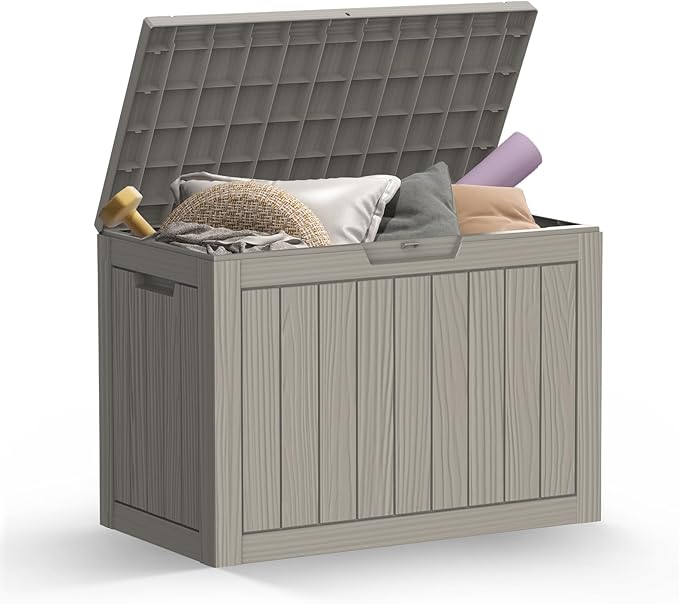 Mars Villa Deck Box, Waterproof Weatherproof and UV Resistant Resin Storage Box, Ideal for Indoor, Outdoor, Patio Furniture Cushions, Pool Supplies, Gardening Tools (45 Gallon, Grey)
