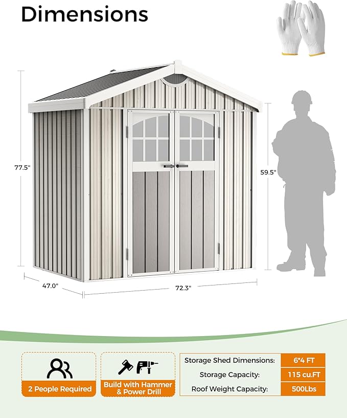 6X4 FT Metal Garden Sheds & Outdoor Storage with Sloping Roof,Lockable Door for Backyard,Patio