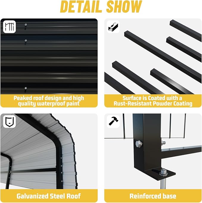 Metal Carport 13 * 20 FT with Enhanced Base Heavy Duty Garage with Galvanized Steel Roof Multi-Use Shelter Outdoor for Car, Pickup, Boat and Tractors