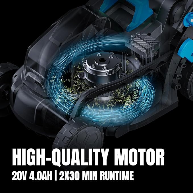 Electric Lawn Mower Cordless, 20V 13 inch Push Lawn Mower with 5-Position Cutting Height Adjustment, 2x4.0Ah Battery and Charger Included