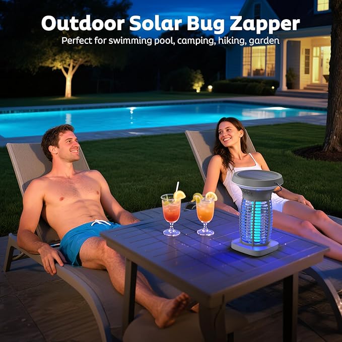 Solar Bug Zapper Outdoor, Mosquito Zapper Outdoor Waterproof Electric Fly Zapper Rechargeable Mosquito Killer with Solar Panel, 4200V Fly Trap Indoor for Home Backyard, Patio, Garden, Camping