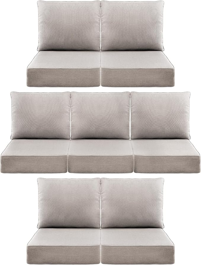 Luxury 6" Outdoor Cushions for Patio Furniture, 24x24x6 Thick Seat Cushion Set of 7, Fade Resistant Couch Chair Replacement Cushions High Density Deep Wicker Chair Cushion w/Removable Cover, Beige