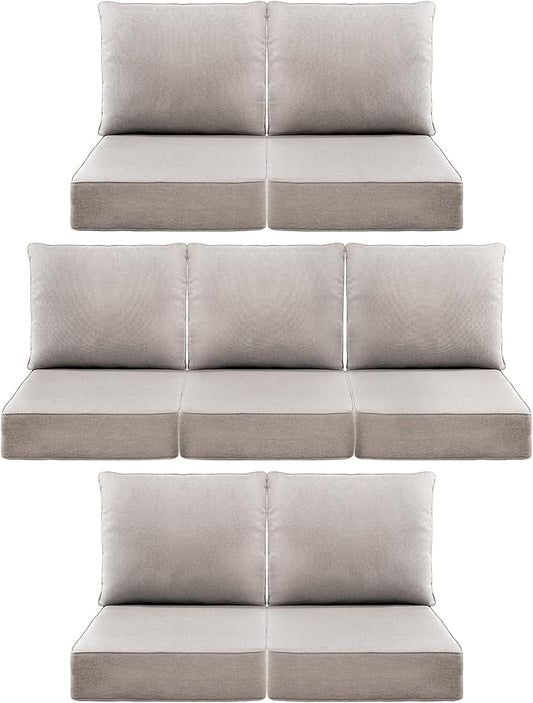 Luxury 6" Outdoor Cushions for Patio Furniture, 24x24x6 Thick Seat Cushion Set of 7, Fade Resistant Couch Chair Replacement Cushions High Density Deep Wicker Chair Cushion w/Removable Cover, Beige