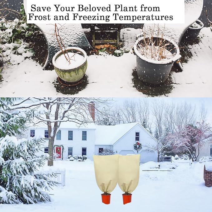 gardtree Winter Plant Frost Protection Covers 31.5" x 47.2" 2 Packs, Thicker 2.4oz/yd² Garden Cold Weather Tree Covers Freeze Protection Wrap with Zipper Drawstring for Shrub Fruit Tree, Potted Plants